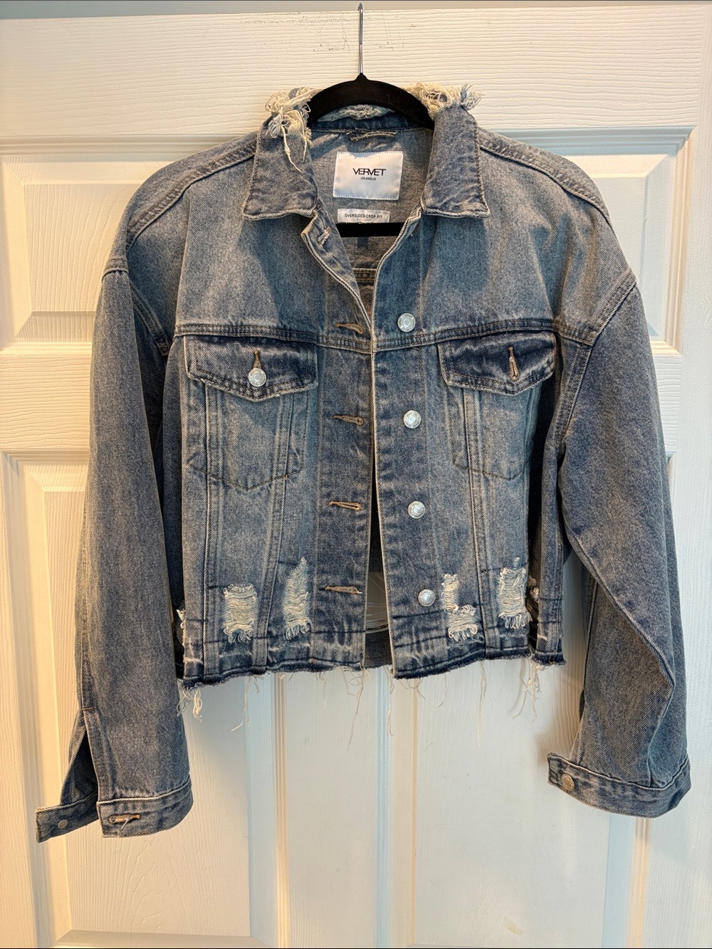 Vermet Distressed Blue Cropped Denim Jacket